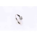 Solitaire diamond ring set in 9 carat white gold, clarity VS1, size O.