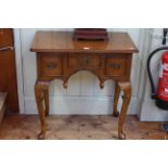 Period style walnut three drawer lowboy on cabriole legs, 72cm by 69cm.