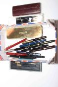 Collection of pens including Parker, Watermans and Osmeroid models etc.