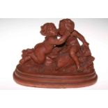 19th Century terracotta centre-piece of two putti, signed Cholin.