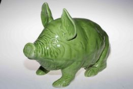 Wemyss ware large green glazed pig, impressed base marks WEMYSS RH & S, 28cm high.