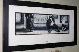 Lou Harris Limited Edition Print, Telegraph Office, edition number 5/25, framed, overall 30 by 90cm.