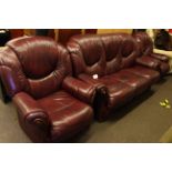 Italian ox blood leather three piece lounge suite.