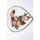 Wemyss ware heart shaped tray decorated with wild roses.