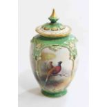 Royal Worcester Hadley pot pourri vase and cover, painted with pheasants and signed A C Lewis,