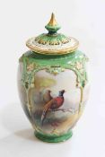 Royal Worcester Hadley pot pourri vase and cover, painted with pheasants and signed A C Lewis,