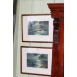 T W Manners, Moonlit Seas, pair watercolours, signed and dated 1921 lower right, 17cm by 27cm,