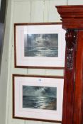 T W Manners, Moonlit Seas, pair watercolours, signed and dated 1921 lower right, 17cm by 27cm,