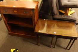 Mahogany single drawer open bookcase and nest of three mahogany tables (2).