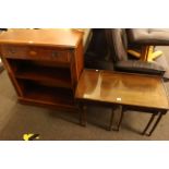 Mahogany single drawer open bookcase and nest of three mahogany tables (2).