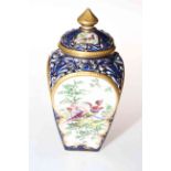 Graingers Worcester pot pourri vase and cover, of tapered square form with panels of birds, 17cm.