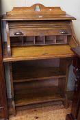 Early 20th Century oak roll top bureau open bookcase, 115cm by 71cm.