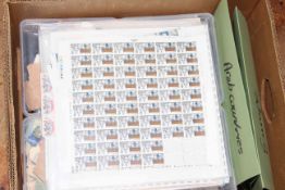 Box antique and vintage worldwide loose, postally used stamps on envelope corners,