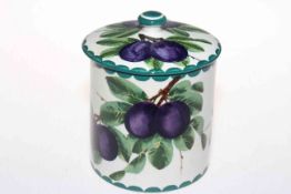 Wemyss ware preserve pot decorated with damsons, 15cm high.