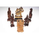 Collection of six Chinese carved wood figures.