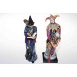 Two Royal Doulton figures, The Wizard HN2877 and The Jester HN2016.