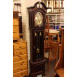 Modern triple weight longcase clock with moon phase dial.