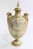 Royal Worcester vase and cover, highlighted and enamelled with flowers on shaded ground, shape No.