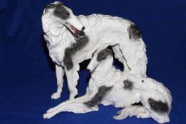 Large Goldscheider model of two Borzoi hounds, impressed No. 7054, 39cm high.