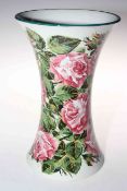 Wemyss ware tall waisted vase decorated with cabbage rose, retail mark to base T.