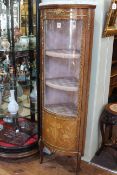 Continental inlaid and ormolu mounted bow front corner vitrine, 160cm by 52cm.