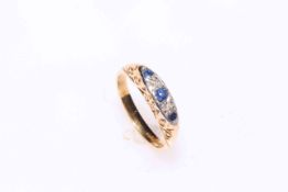 18 carat gold, sapphire and diamond ring, size N.