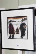 Lou Harris Limited Edition Print, Sledging, edition number 6/15, framed, overall 32 by 32cm.