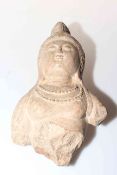 Antique Chinese stone carving of Buddhist figure, 25cm in length.