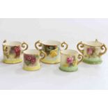 Collection of five Royal Worcester/Hadley miniature loving cups and mugs,