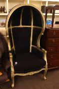 Gilt painted hooded porters chair.