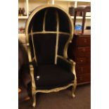 Gilt painted hooded porters chair.