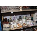 Assorted china, glass, photograph frame, brassware, etc.