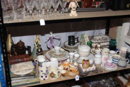 Assorted china, glass, photograph frame, brassware, etc.