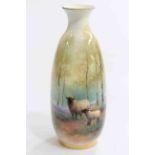 Royal Worcester vase painted with sheep in bluebell woodland, signed H Davis, shape No.