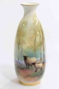 Royal Worcester vase painted with sheep in bluebell woodland, signed H Davis, shape No.