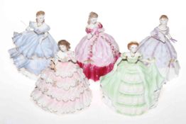 Five Royal Worcester 'Debutantes' figures, Lady Hannah, Lady Sophie, Lady Louisa,