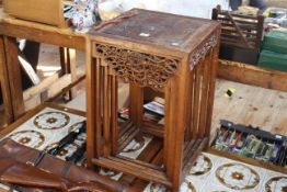 Chinese rosewood and brass inlaid quartetto nest of tables (largest 59.5cm by 37cm).