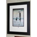 Lou Harris Limited Edition Print, Dog in Snow, edition number 16/25, framed, overall 45 by 30cm.
