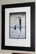 Lou Harris Limited Edition Print, Dog in Snow, edition number 16/25, framed, overall 45 by 30cm.