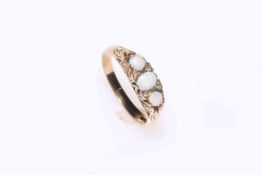 9 carat gold, opal and diamond ring, boxed, size P.