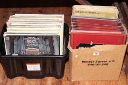 Two boxes of LP records including classical, brass, pop.