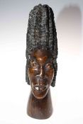 African carved wood head, 37cm.