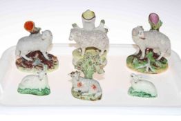 Collection of six 19th Century Staffordshire sheep.