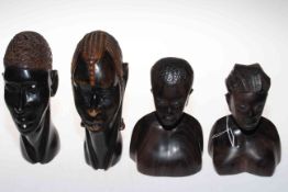 Two pairs African carved busts.