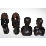 Two pairs African carved busts.