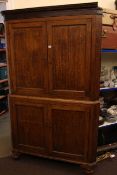 Large Victorian oak four door standing corner cupboard,