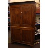 Large Victorian oak four door standing corner cupboard,