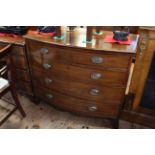Georgian mahogany bow front chest of four long graduated drawers on splayed bracket feet,