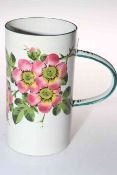 Wemyss ware tall tankard decorated with wild roses, 18cm high.