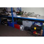 Large collection of electrical and hand tools, motorbike back boxes,